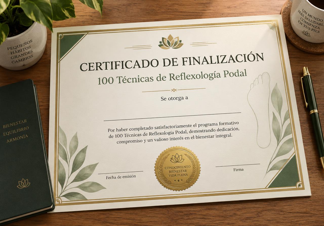 Certificado de Finalización 100 Técnicas de Reflexología Podal